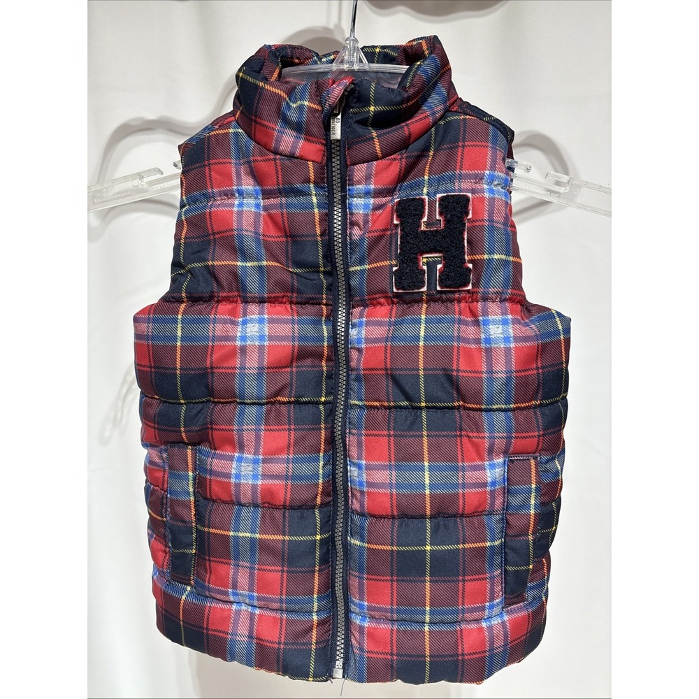 Tommy Hilfiger Red Plaid Varsity Puffer‎ Vest Size 18 months Pockets